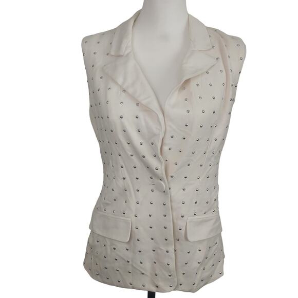 Off White Blouse  w/ Silver Stud Polka Dots Size Small - Picture 1 of 6